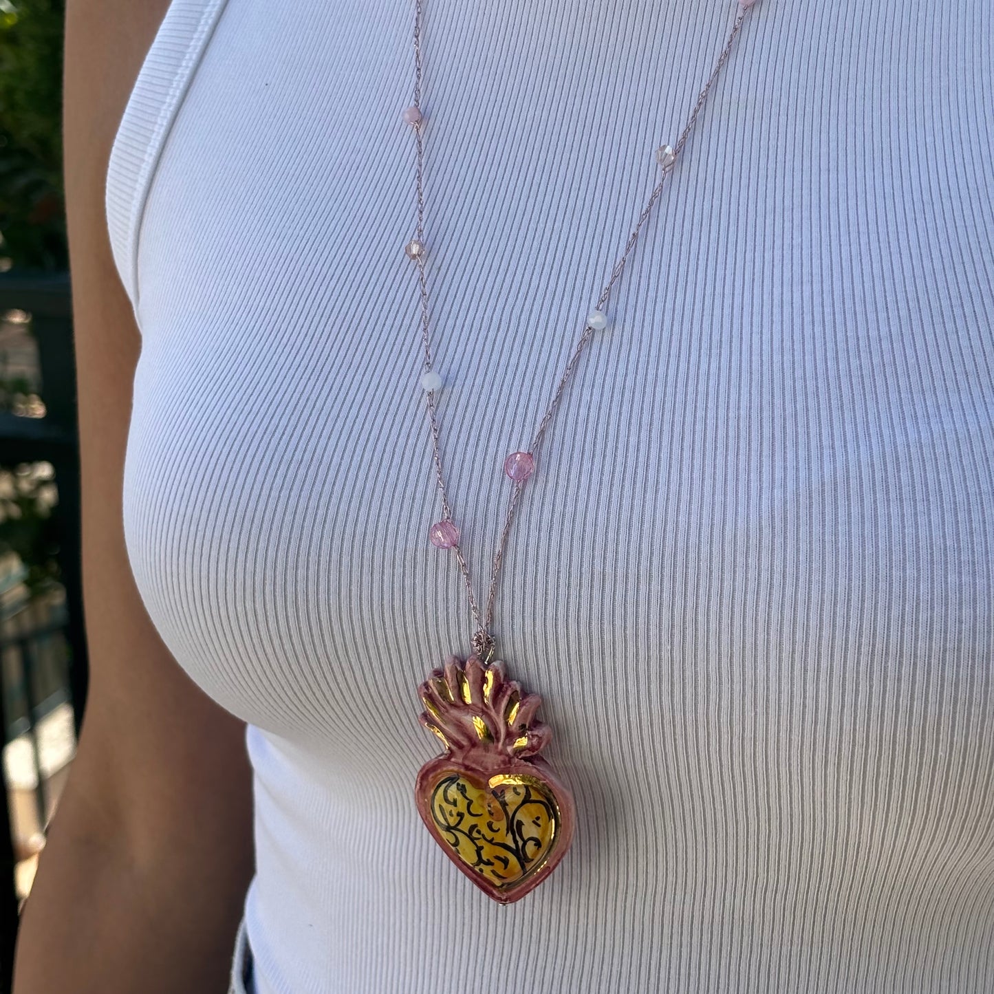 Collar Corazón Rosa y Amarillo