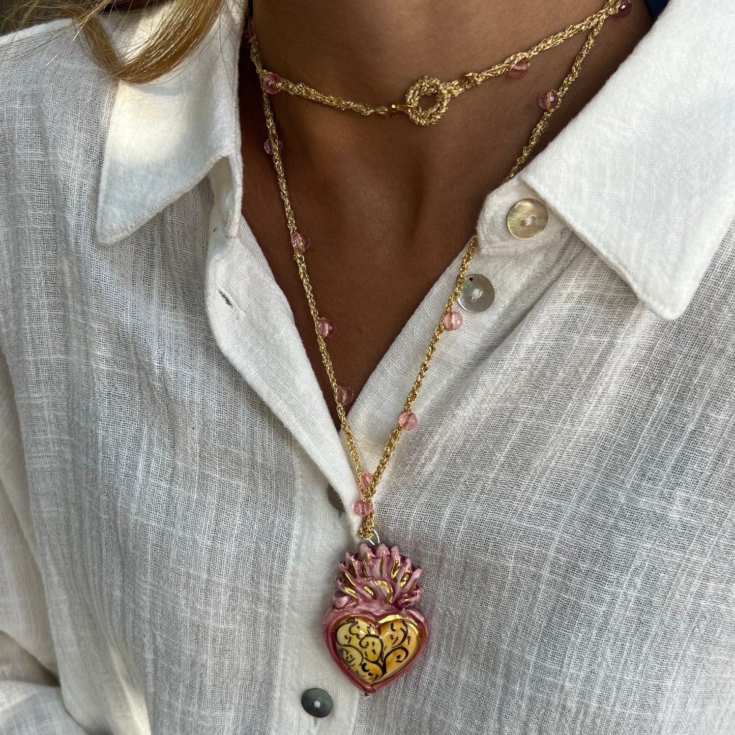 Collar Corazón Rosa y Amarillo