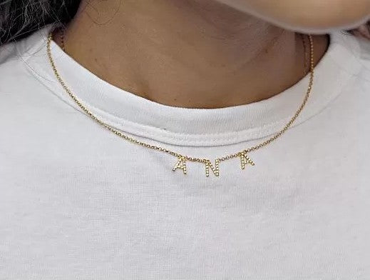 Collar Nombre Oro 18k Circonitas