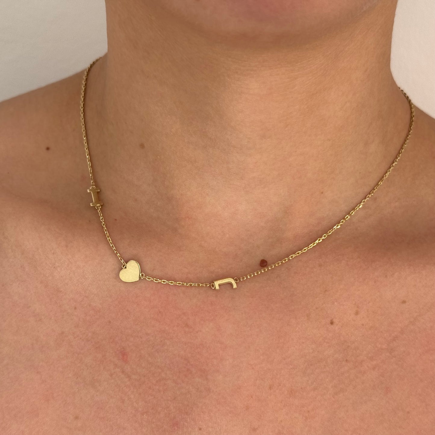 Collar Doble Inicial Corazón Oro 18k