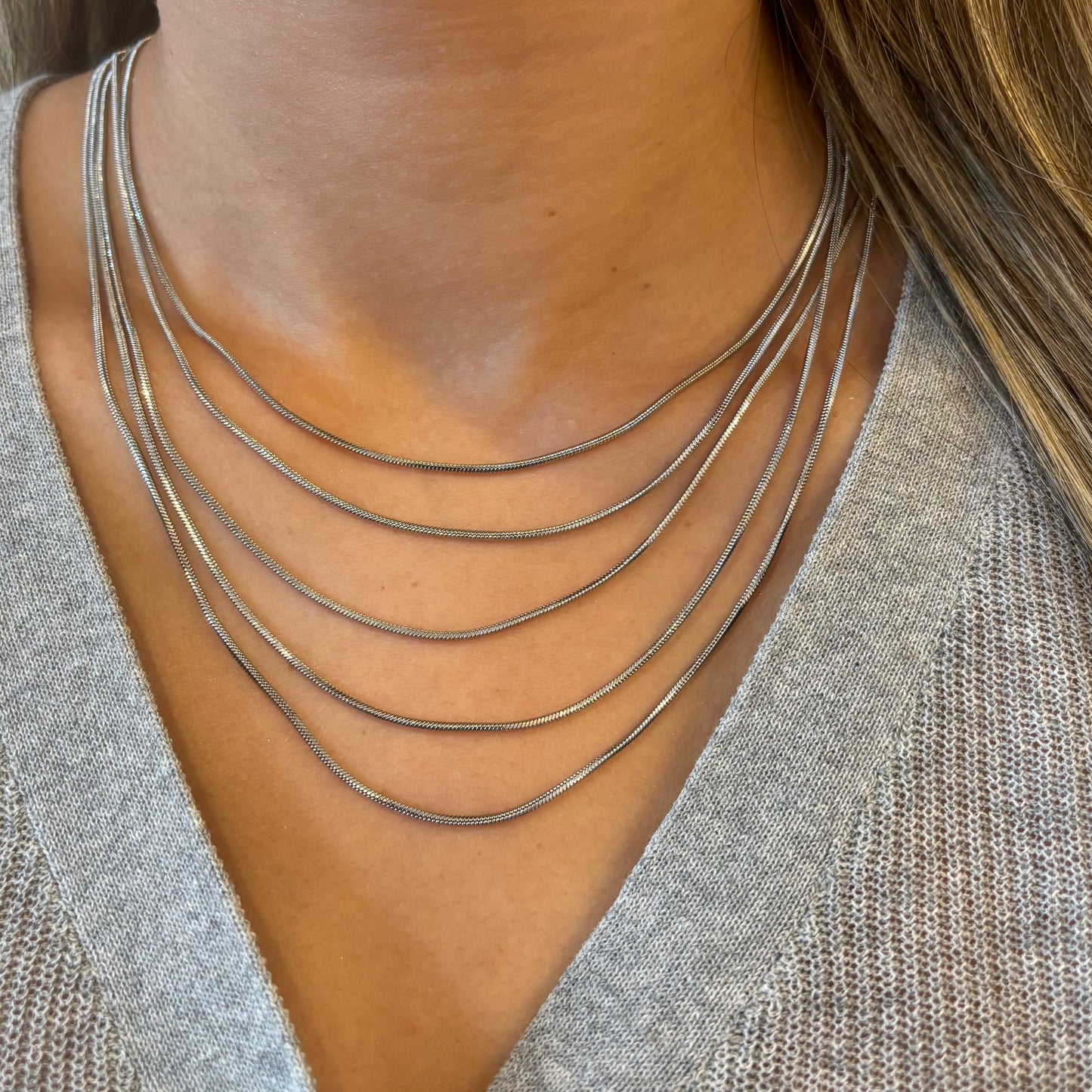 Five Silver Chain Necklace