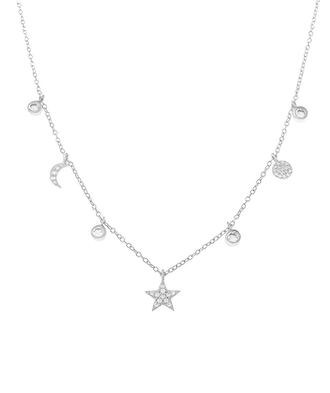 Silver Zircon 7 Charms Necklace