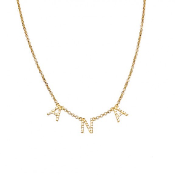 18k Gold Name Necklace Zircons
