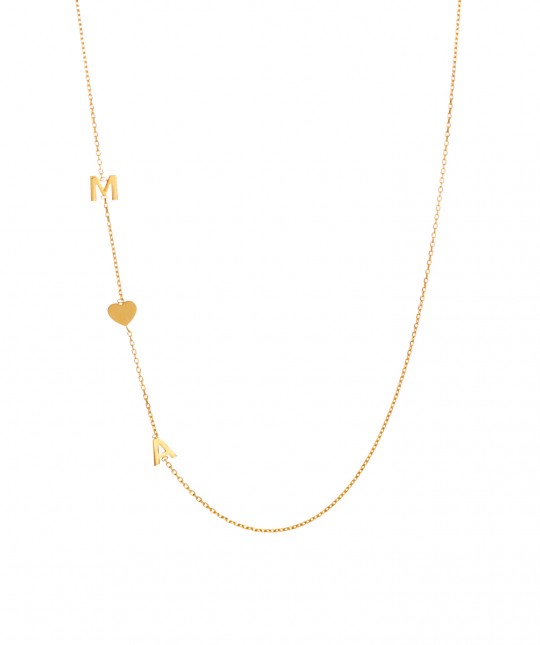 Double Initial Heart Necklace 9K Gold