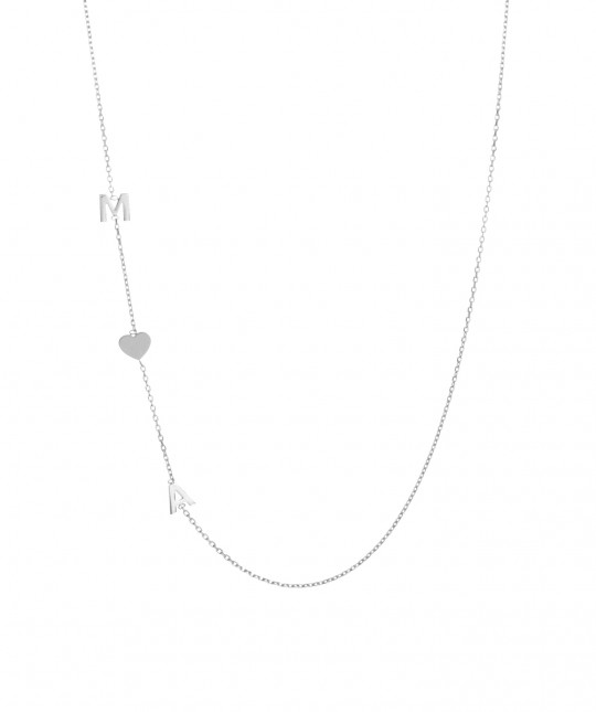 Double Initial Heart Necklace Silver