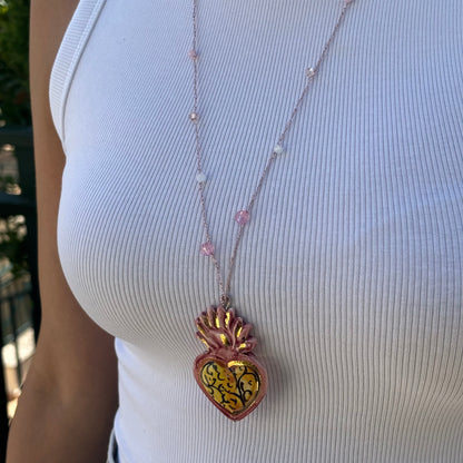 Collar Corazón Rosa y Amarillo