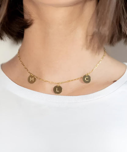 3 Initials Gold Medal Necklace