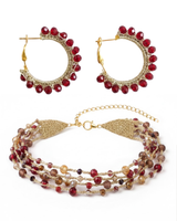 Pack Pendientes y Choker Borlas Burdeos