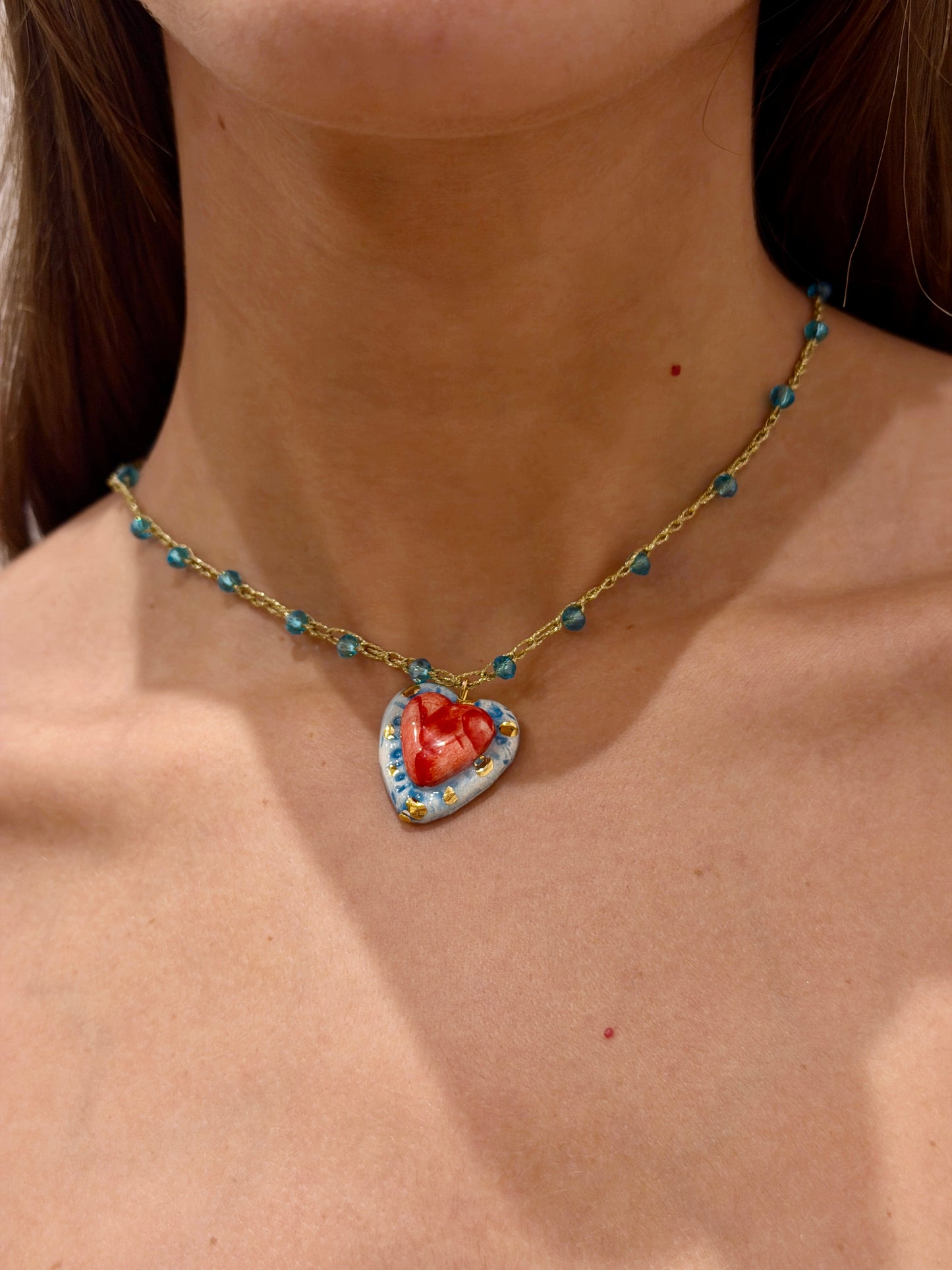 Collar Corazón Rojo y Azul