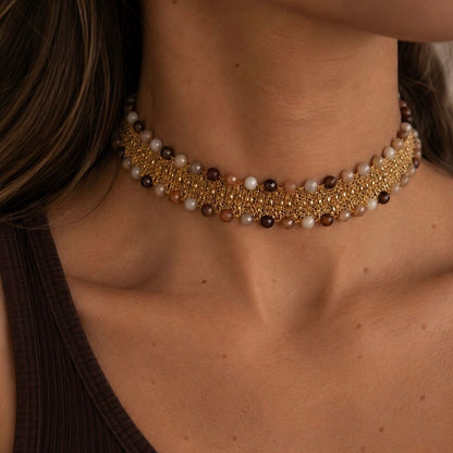 Collier Double Pompons Terre