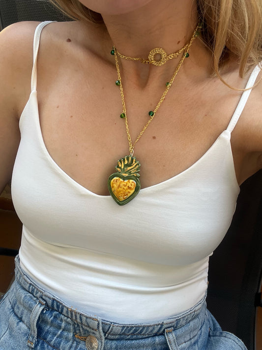 Green and Yellow Heart Necklace