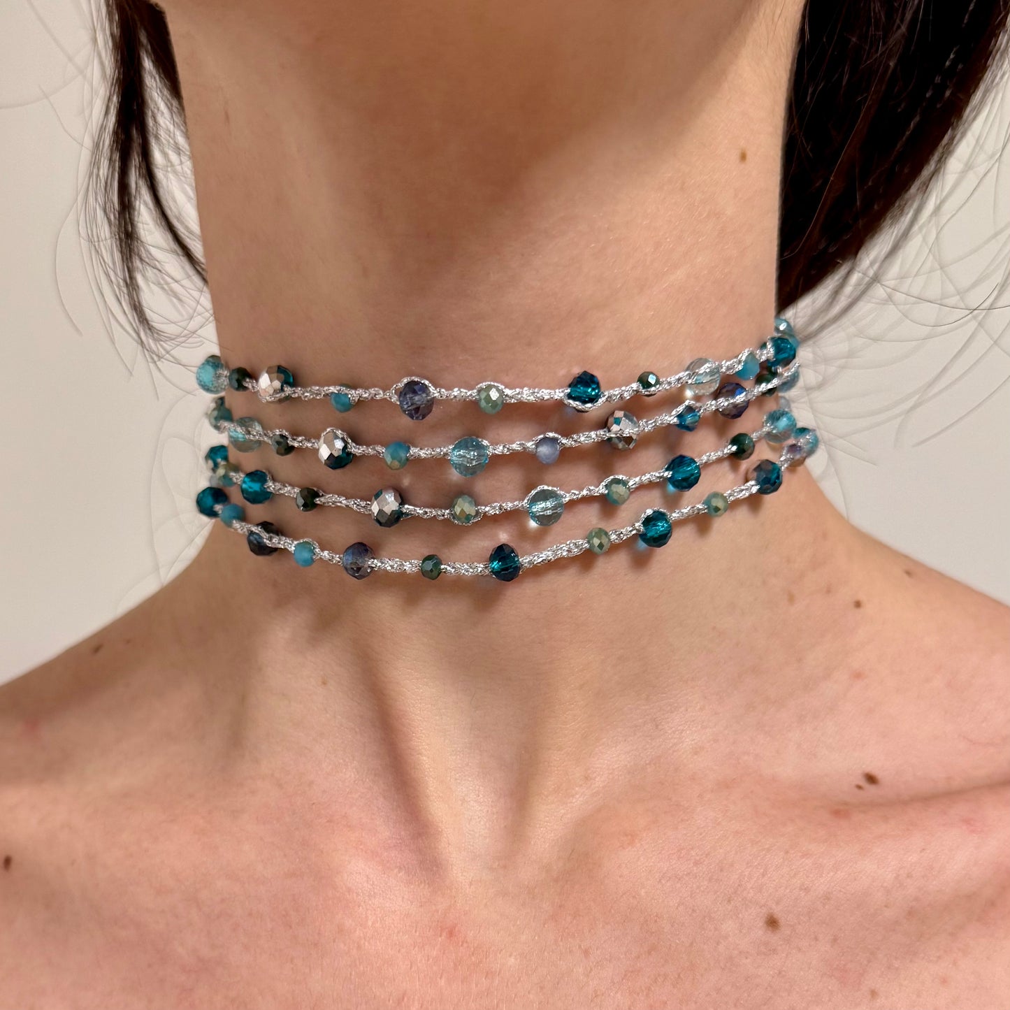 Collar Borlas Azul y Plata *preorder