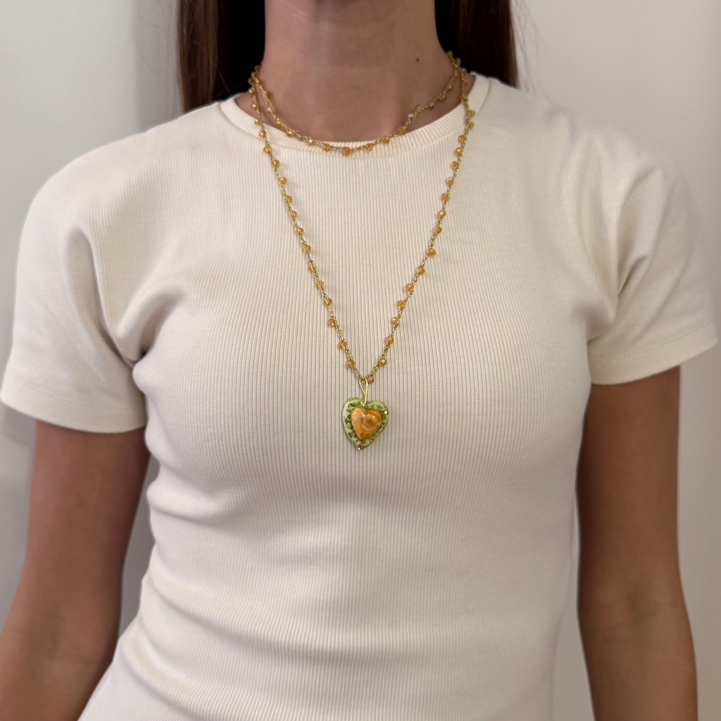 Collar Corazón Naranja y Verde