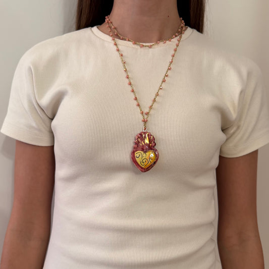 Collar Corazón Rosa y Amarillo
