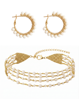 Pack Pendientes y Choker Borlas Marfil