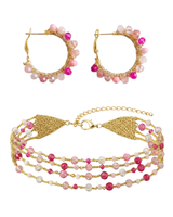 Pack Pendientes y Choker Borlas Rosa
