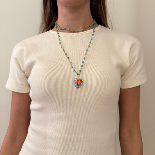 Collar Corazón Rojo y Azul