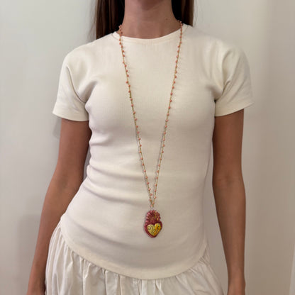 Collar Corazón Rosa y Amarillo