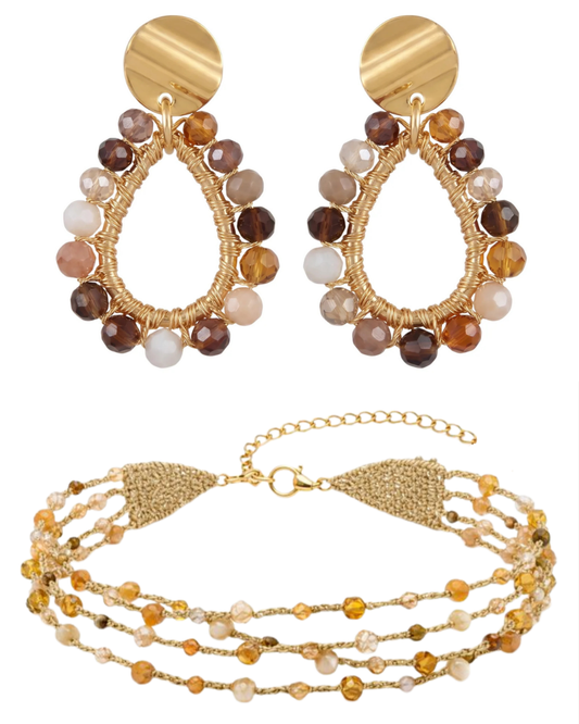 Pack Pendientes y Choker Borlas Tierra