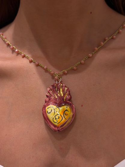Collar Corazón Rosa y Amarillo