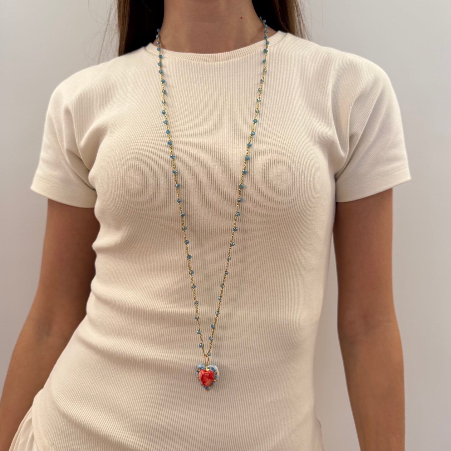 Collar Corazón Rojo y Azul