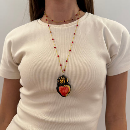 Collar Corazón Rojo y Negro