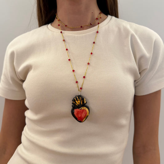 Collar Corazón Rojo y Negro