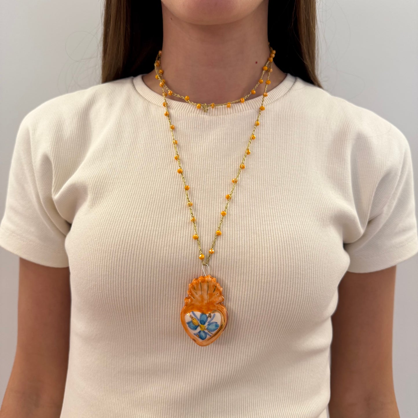 Collar Corazón Naranja y Azul