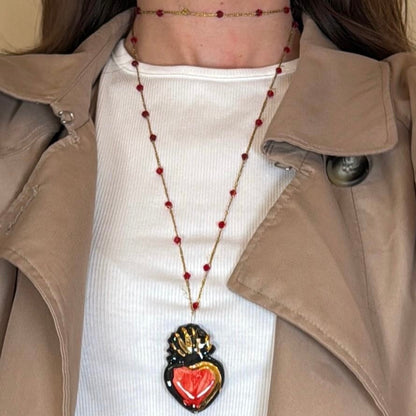 Collar Corazón Rojo y Negro