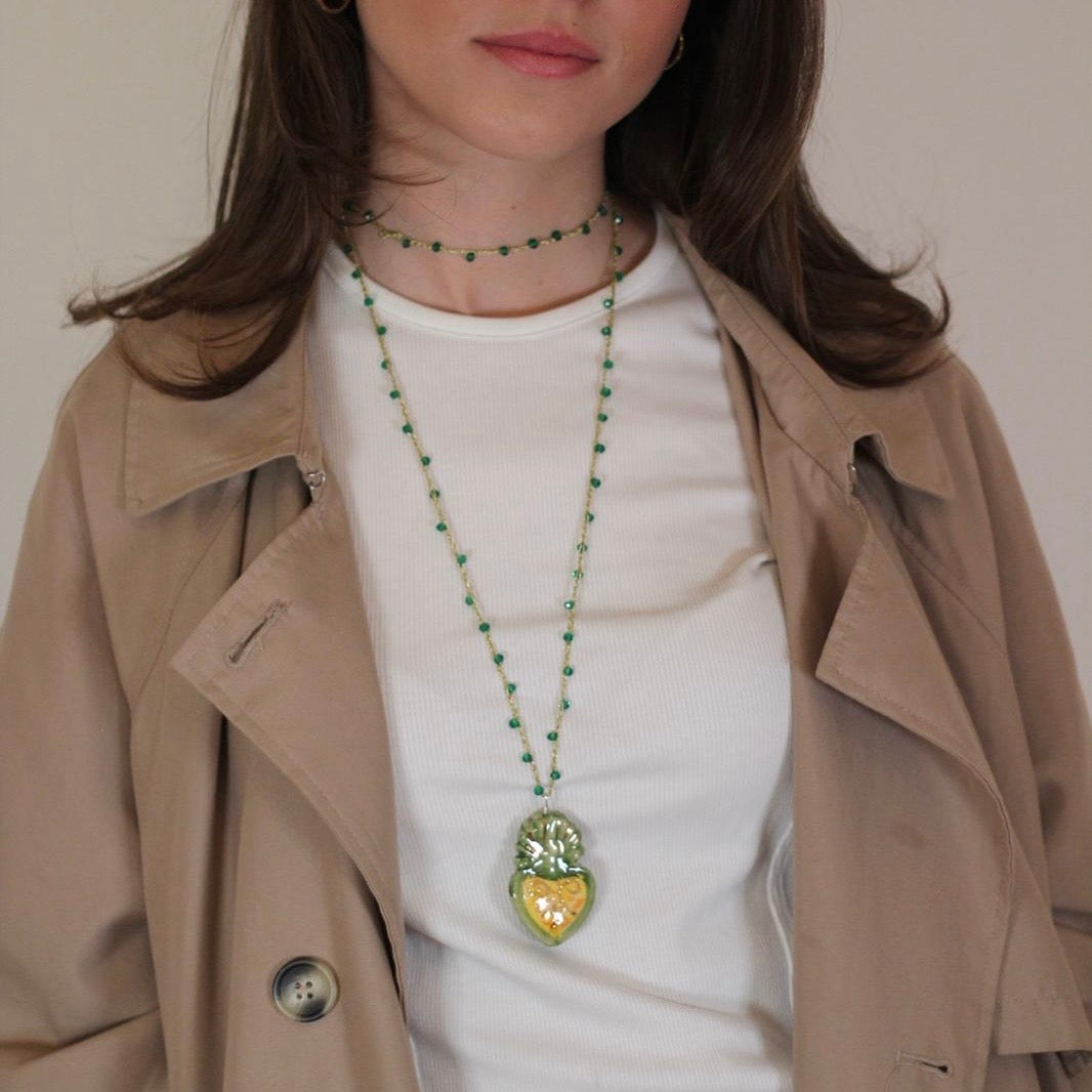 Green and Yellow Heart Necklace