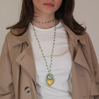 Green and Yellow Heart Necklace