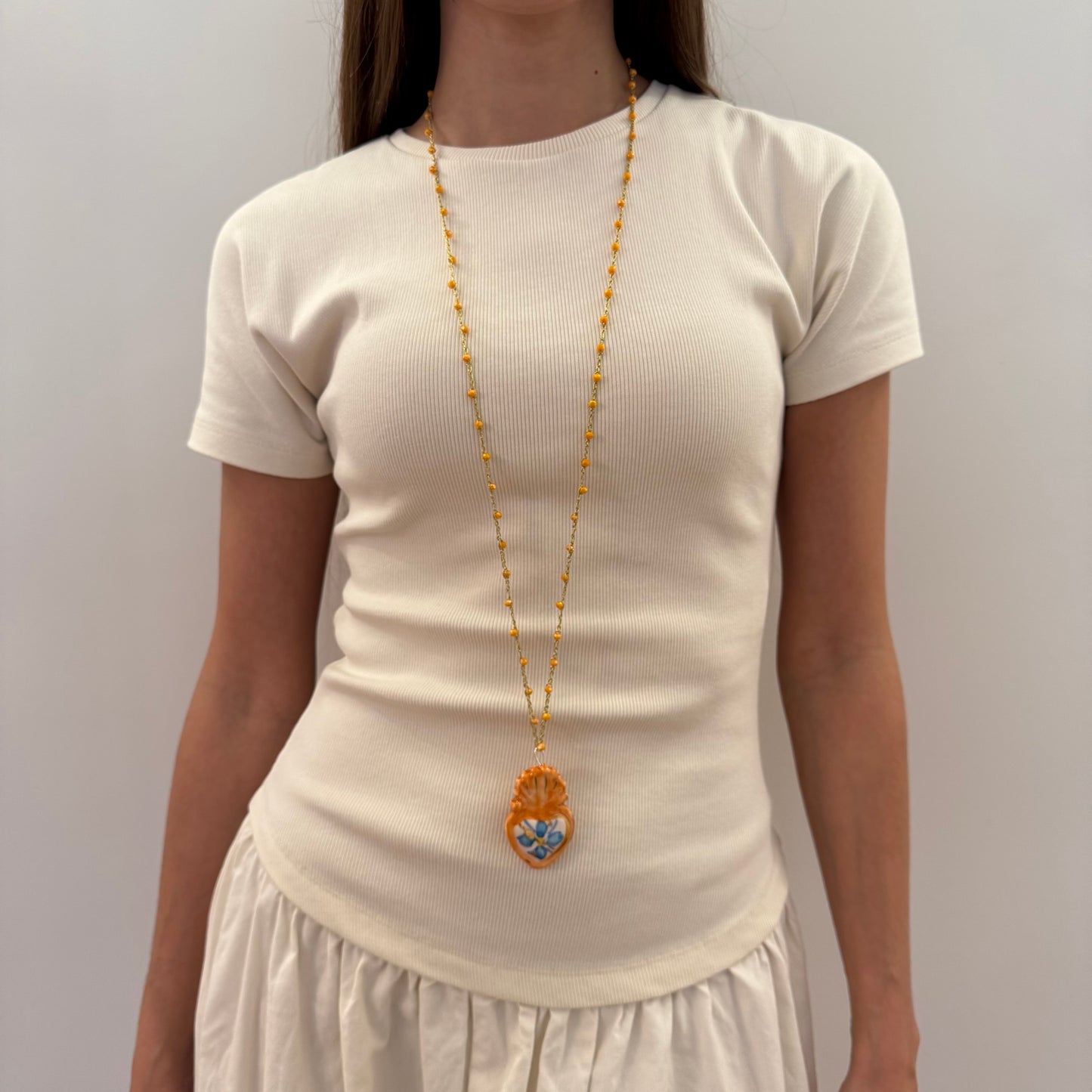 Collar Corazón Naranja y Azul