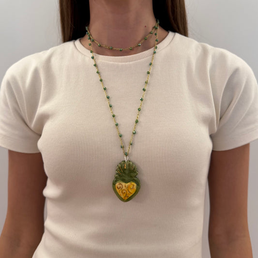 Collar Corazón Verde y Amarillo
