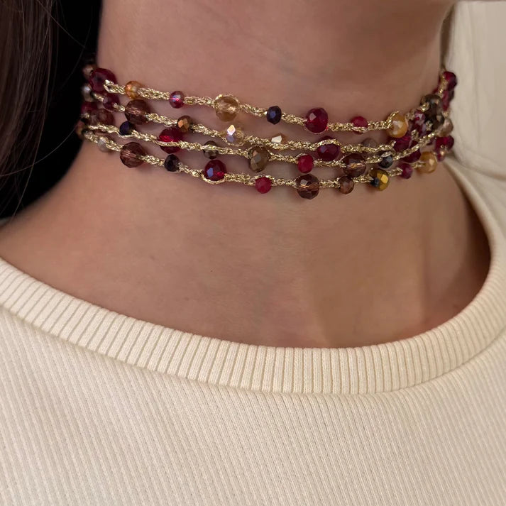 Pack Pendientes y Choker Borlas Burdeos