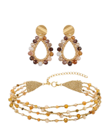 Pack Pendientes y Choker Borlas Tierra