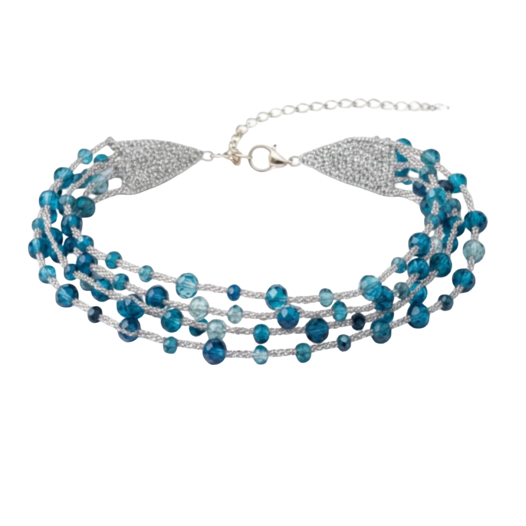 Collar Borlas Azul y Plata *preorder