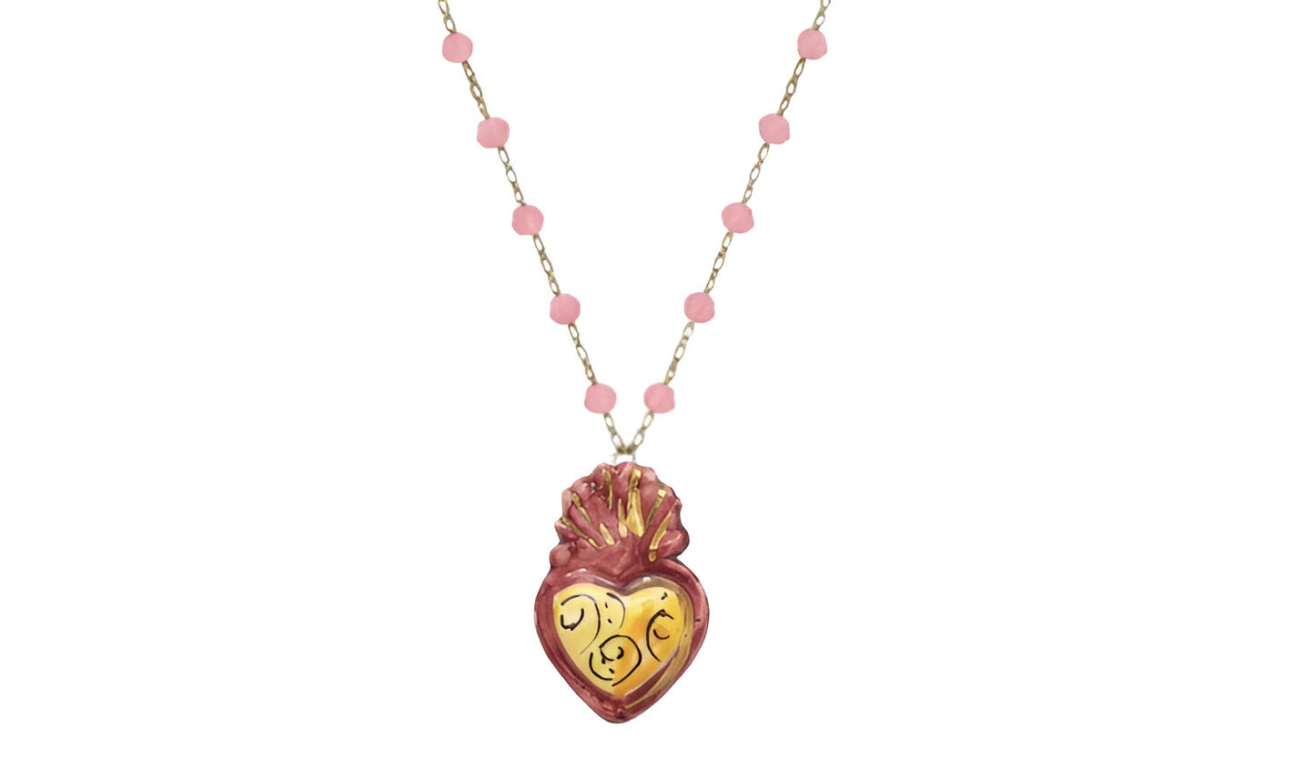 Pink and Yellow Heart Necklace