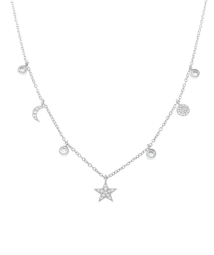 Silver Zircon 7 Charms Necklace