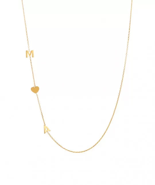 Double Initial Heart Necklace 9k Gold
