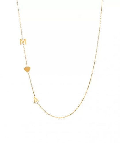 Double Initial Heart Necklace 9k Gold