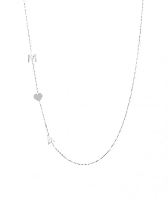 Double Initial Heart Necklace Silver