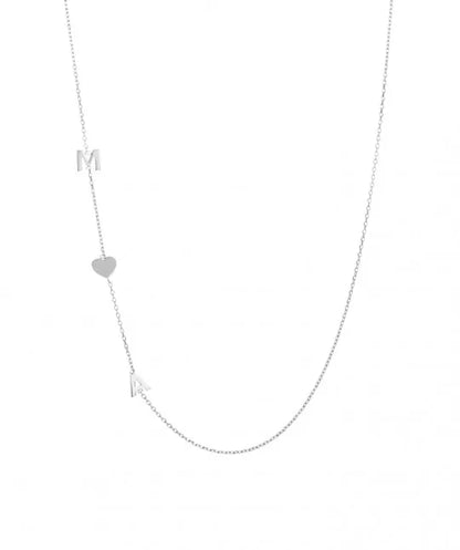 Double Initial Heart Necklace Silver