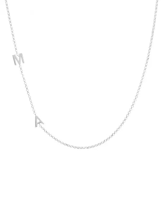 Double Initial Necklace Silver