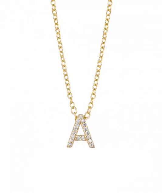 Initial Necklace Gold Plated Zirconia