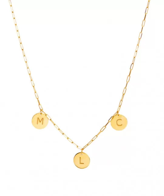 3 Initials Gold Medal Necklace