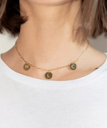 3 Initials Gold Medal Necklace