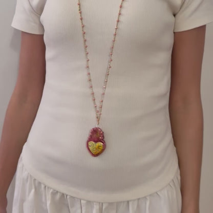 Collar Corazón Rosa y Amarillo