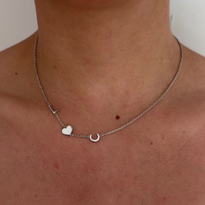 Double Initial Heart Necklace Silver