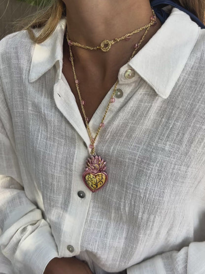 Collar Corazón Rosa y Amarillo