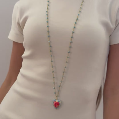 Collar Corazón Rojo y Azul